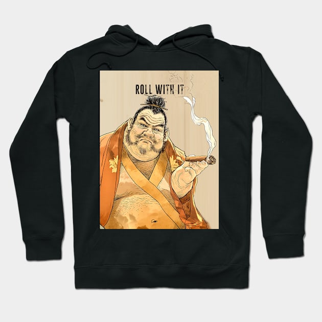 Puff Sumo: Roll With It and Chill on a dark background Hoodie by Puff Sumo